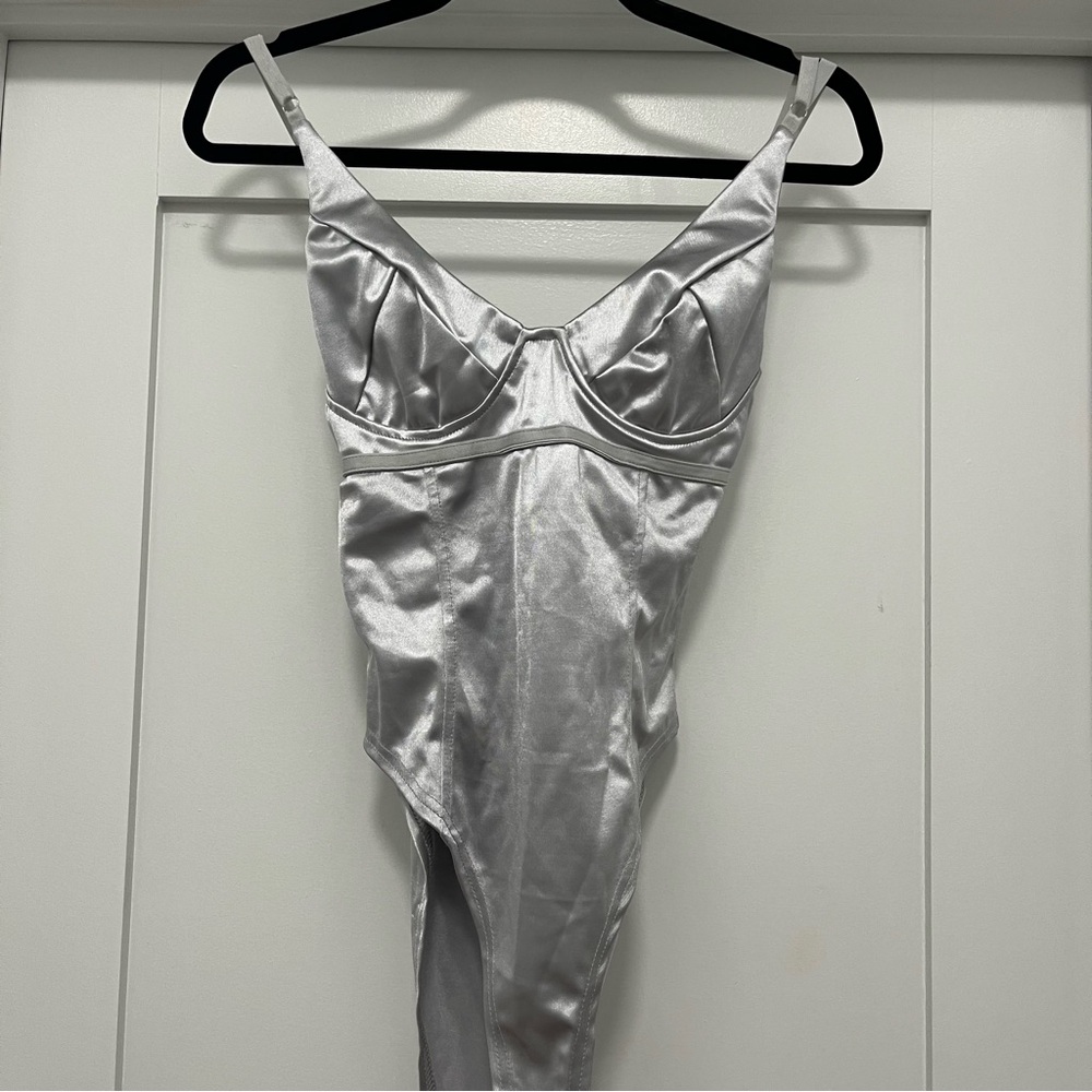 Silver Satin Bodysuit
